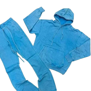 ชุดวอร์มฮู้ดดี้ผ้าฝ้าย 100% สีฟ้าฟอกกรด แบบกลับด้านได้ เป็นมิตรกับสิ่งแวดล้อม ไซส์พลัสสำหรับผู้ชาย เสื้อสเวตเชิ้ตผ้าฟลีซแบบสวมหัว กางเกงจ็อกเกอร์ทรงบาน - Product Image 6