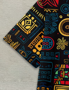 Men s Black Short Sleeve T-<b>Shirt</b> With Geometric Pattern O-Neck Casual Woven Fabric Printed Design Black geometric patterned - Product Image 6