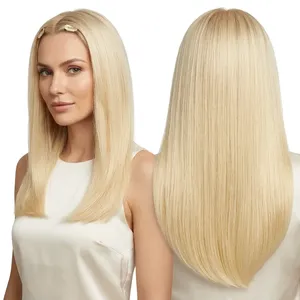 Peluca de Cabello Humano 100% Remy con Trama Completa, Larga, Rubia Platino, con Mechas, Textura Ondulada Natural, Personalizable - Product Image 4