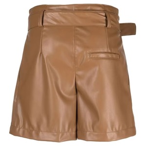 Shorts décontractés unis en cuir PU écologique avec ceinture élastique pour femmes et hommes - Product Image 5