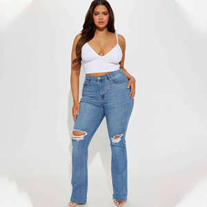 Nouveau design – Jean déchiré grande taille pour femme – Pantalon ajusté délavé – Nouveau style tendance – Jean oversize en denim pour femme - Product Image 4