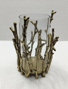 Candle <b>Lights</b> and Designer Jars <b>Leaf</b> Design Home Decor Votive Metal Gold Color Finished Table Decor Hurricane Candlestick Holder - Product Image 5