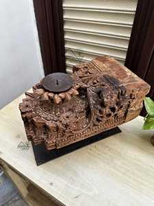 Vintage Teak Wood <b>Candle</b> Holder with Intricate Carvings - Aqdus Saleem - Product Image 4