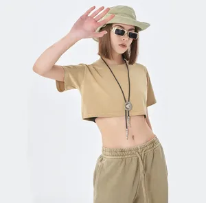 Camiseta de Mujer de Color Sólido, Cuello Redondo, Manga Corta, Informal, Transpirable, 100% Algodón Orgánico con Botones - Product Image 5