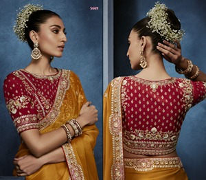 Heavy Wedding <b>Saree</b> <b>Red</b> and Gold Silk <b>Saree</b> with Heavy Zari Embroidery Traditional Wedding Wear for Women - Product Image 3