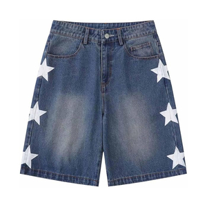 Shorts de mezclilla con parches de estrellas estilo streetwear - Proveedor mayorista OEM ODM de shorts de mezclilla azules lavados de talla grande - Product Image 2