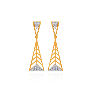 Premium Designer Triangle <b>Dangle</b> <b>Earrings</b> with Open Chevron Frame and Sparkling lab Grown <b>Diamond</b> Gold Plated Jewelry - Product Image 1