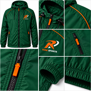 Chaqueta Cortavientos Verde Sólida con Capucha para Hombre, Ligera, con Cierre y Bolsillos Delanteros con Cremallera, 100% Poliéster, Delgada, para Deportes de Primavera y Uso en Equipo - Product Image 5