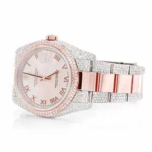Luxury Iced Out Moissanite Watch Rose Gold <b>Automatic</b> Mechanical Diamond Bust Down Two Tone Hip Hop Wristwatch - Product Image 2