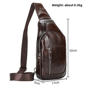 Bolso de Pecho de Cuero Genuino, Bolso de Hombro con Cierre de Cremallera, Estilo Vintage, Duradero, para Uso Diario, Todas las Temporadas, para Hombre - Product Image 3