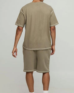 ชุดลำลองคุณภาพสูงสำหรับผู้ชาย 2 ชิ้น เสื้อยืด กางเกงขาสั้น ผ้าถักลายเสือดาว ซักแบบ Acid Wash ทำจากใยไผ่ 100% แห้งเร็ว ทรงโอเวอร์ไซส์ - Product Image 5