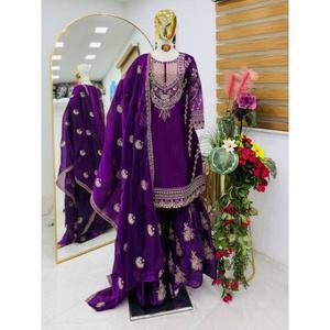 Nuevo Conjunto de Salwar Kameez Moderno de Diseñador con Diseños en Relieve de Satén de Secado Rápido para Bodas - Product Image 1