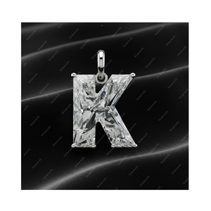 Colgante Solitario de Plata de Ley 925 con Letra K del Alfabeto Inicial, Diamante Cultivado en Laboratorio con Certificación GIA IGI, DEF VVS VS, Regalo para Él y Ella - Product Image 1