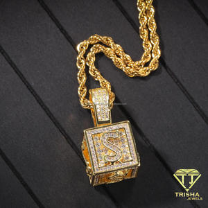 High Shine Moissanite Diamond M Letter Pendant With Gold Tone <b>Square</b> <b>Frame</b> And Brilliant <b>White</b> Stones Luxury Urban Fashion - Product Image 6