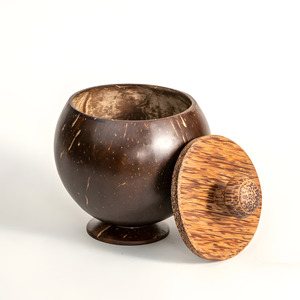 Tazas de seguridad alimentaria con tapas de madera, logo personalizado, se acepta grabado, carcasa de coco, OEM ODM - Product Image 1