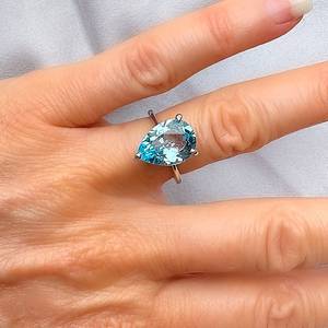 Genuine Blue Topaz Pear Shaped Teardrop Silver <b>Ring</b> Elegant Gemstone Jewelry Statement <b>Ring</b> Gift For Women - Product Image 1