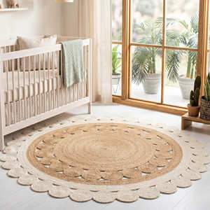 <b>Rustic</b> Indian Round Braided Jute <b>Rug</b> for Farmhouse Living Room & Cottage Décor - Product Image 1