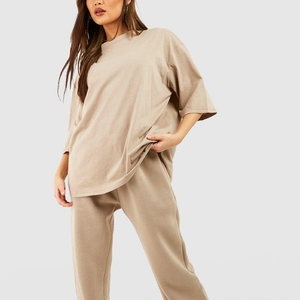 Camiseta Rosa Oversize para Mujer, Manga Corta, Cuello Redondo, Corte Holgado, Color Sólido, Transpirable, con Logotipo, Tejido Jersey, para Todas las Temporadas, Estilo Casual - Product Image 2