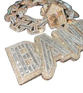 Pendentif chaîne hip-hop personnalisé en argent sterling avec diamants moissanite glacés, motif DIEU contre DIABLE, pour enfants et hommes, idéal pour offrir en cadeau - Product Image 1