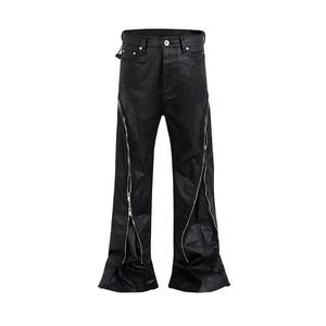 Jean décontracté pour homme, coupe large, style motard, grande taille, 100 % coton, couleur unie, braguette boutonnée, avec patchs non tissés - Product Image 3