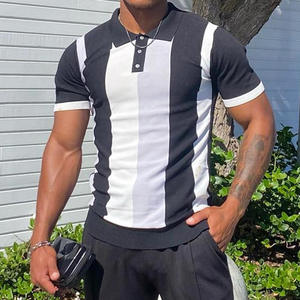Men's High Street Summer Polo <b>Shirt</b> Slim Fit Striped Turn-Down Collar Button Closure Solid Knitted Color-Matching <b>Patchwork</b> - Product Image 5