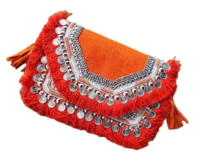 ऑरेंज बंजारा शोल्डर बैग क्लच बैग मोज़ेक क्लच मदर ऑफ पर्ल मेटल भारतीय बैग लक्ज़री क्राफ्ट्स द्वारा किफायती मूल्य पर