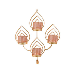 Ensemble de 2 porte-bougies hexagonaux dorés en métal à fixer au mur, appliques murales géométriques en fer pour la décoration de la maison - Product Image 3