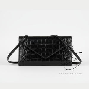 <b>Croc</b> Embossed Genuine Leather Handbag Western Crossbody Saddle Bag <b>Women</b> Snap Closure <b>Black</b> Shoulder Purse OEM - Product Image 1