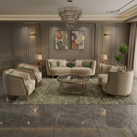Ensemble de canapés en velours de luxe sur mesure avec cadre doré |   Sièges rembourrés classiques modernes pour salon de villa et hall d'hôtel
