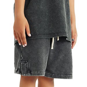 Wholesale Custom Logo Men's Acid Wash <b>Shorts</b> Oversized Street Style Casual Cotton <b>Lounge</b> <b>Shorts</b> Elastic Waist Trendy Summer Wear - Product Image 6