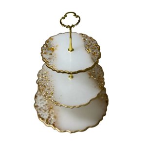 High Quality 3-Tier <b>Epoxy</b> <b>Resin</b> Cake Stand With Gold Leaf Accents Eco-Friendly Handmade Dessert Tower For Wedding & Hotel <b>Table</b> - Product Image 1