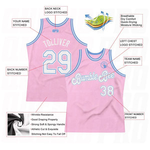 Maillot de basket authentique rétro rose clair, blanc et bleu clair personnalisé pour hommes et femmes, sans manches - Product Image 2