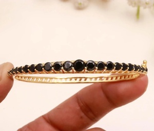<b>Black</b> Onyx <b>Rose</b> Gold Plated Vintage Adjustable Ball Bangle Bracelet with Gemstone South Indian Wedding Jewelry - Product Image 3