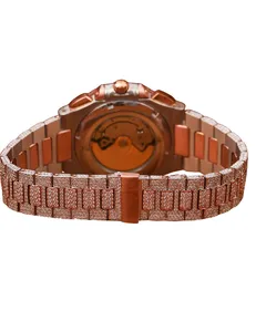 Montre de luxe pour homme sertie de diamants ronds, moissanite VVS, or rose, argent, cadran bleu, montre-bracelet personnalisée style hip-hop - Product Image 4