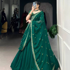 Lehenga choli vert pour femme, broderie de designer indien chaniya choli avec dupatta pour fille, tenue de fiançailles, tenue de mariée - Product Image 2