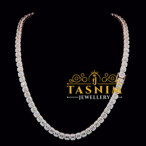 Collier statement TASNIM en or rose avec moissanite VVS, taille ronde et baguette, sertissage à griffes 7MM, bijoux de luxe pour femme, idéal pour mariage - Product Image 6