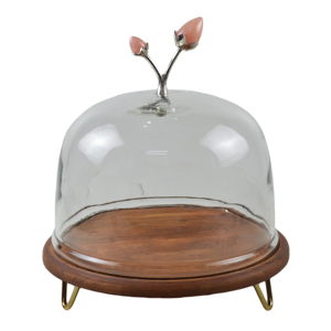 Support à gâteau en bois et verre écologique de designer avec poignées métalliques décoratives, compatible congélateur, idéal pour mariages, anniversaires et fêtes - Product Image 1