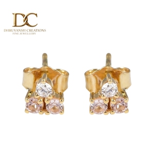 Boucles d'oreilles en or massif 14 carats certifiées IGI avec diamant de laboratoire et saphir Padparadscha pour femmes, fabricant de bijoux sur mesure - Product Image 1
