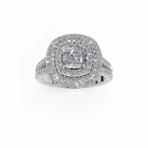 14K White Gold Lab Grown <b>Cushion</b> Cut Double Halo Engagement <b>Ring</b> IGI Certified - Product Image 1