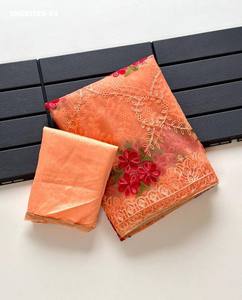 Beautiful Top Quality Net with Embroidery work-Fancy Border Saree with Banglori Silk Blouse Set Collection Saree <b>Love</b> - Product Image 4