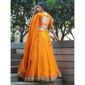 Gorgeous Orange Laheriya Print Georgette Designer Modest Sets-Lehenga Choli - Product Image 4