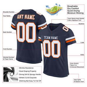 Camiseta de Fútbol Americano Personalizada con Cuello en V, Manga Corta, Impresión por Sublimación, Nombre del Equipo, Número, Malla de Poliéster que Absorbe la Humedad, 300g - Product Image 4