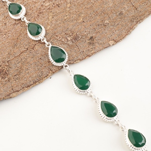 Pulsera y Cadena de Plata de Ley 925 con Corte de Pera para Mujer, Gema de Ónix Verde Natural Clásica con Engaste de Bisel, Venta al por Mayor - Product Image 3