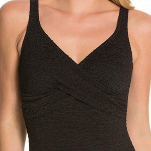 Women One Piece Swimsuit <b>V</b>-Neck Twist Front Solid Black High Cut Tummy Control Shapewear Swimwear - Product Image 5