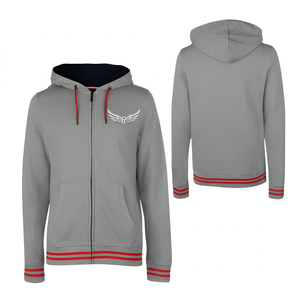 Sweat-shirt à capuche gris pour homme avec bordure rouge et poches avant, coupe classique, style décontracté, vêtement d'automne - Product Image 2