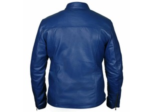 Veste en cuir Steve McQueen Le Mans Racing Blue Biker Motorcycle Coat - Product Image 2