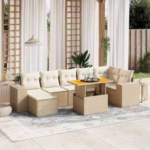 Ensemble de canapés de jardin en rotin PE beige avec grands accoudoirs réglables - Product Image 1