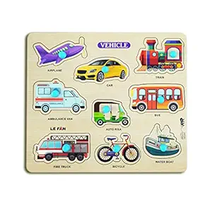 Puzzles en bois Lefan, puzzle de transport en bois pour enfants, puzzle éducatif de correspondance de véhicules, couleurs vives, jouet inspiré de Montessori - Product Image 1