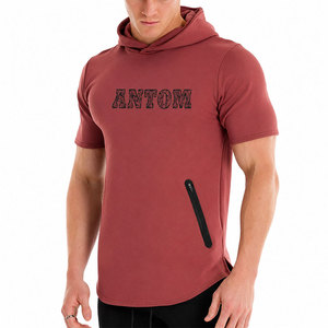 Men's Short Sleeve Training Hoodie Polyester Cotton Athletic Gym Workout Tee Athletic Fitness Sports Apparel Gymwear Activewear - Product Image 1