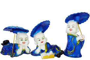 Figurines de bébés chinois en céramique EOB International, lot de 3, bleues, décorations traditionnelles faites à la main pour la table, la décoration du salon - Product Image 2